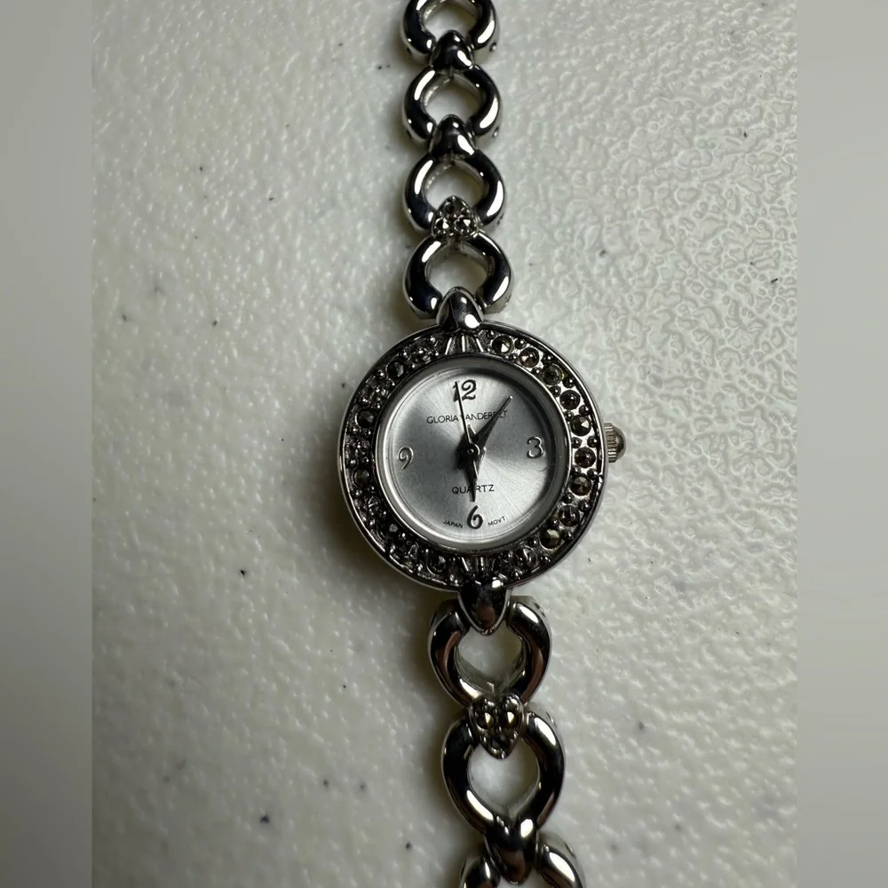 Y2K Shiny Silver Link Watch Versatile Dressy / Casual Marcasite Crystals 6 3/4”